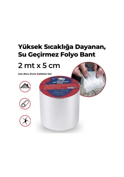 Ankaverse 2 Mt Yüksek Sıcaklık Dayanan Su Geçirmez Çatı Duvar Çatlak Onarıcı Yapışkan Bant Folyo 2 Mt 10 C