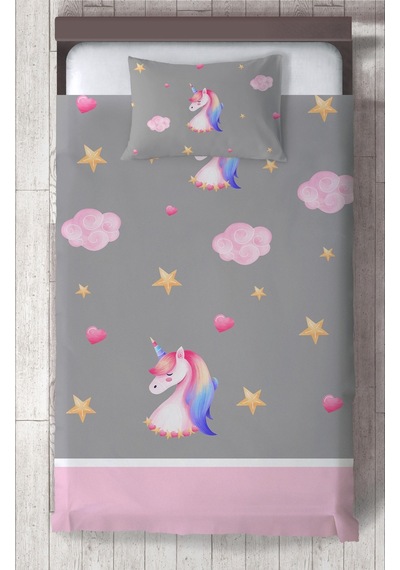 Mekta Home Bebek Ve Çocuk Odası Unicorn Ve Seksek Desenli Yatak Örtüsü Renkli