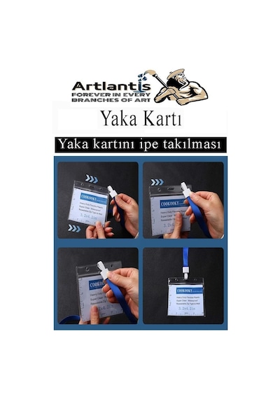 Siyah İpli Yaka Kartı 25 Adet Ayarlanabilir Boyuna Asma Kimlik Koruyuculu Pvc Siyah Yaka Kartlığı Seyehat Ofis Okul Büro