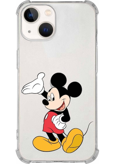 Apple Uyumlu iPhone 13 Mini  Köşe Korumalı Antişok Kapak Mickey Mouse Tasarımlı Şeffaf Kılıf