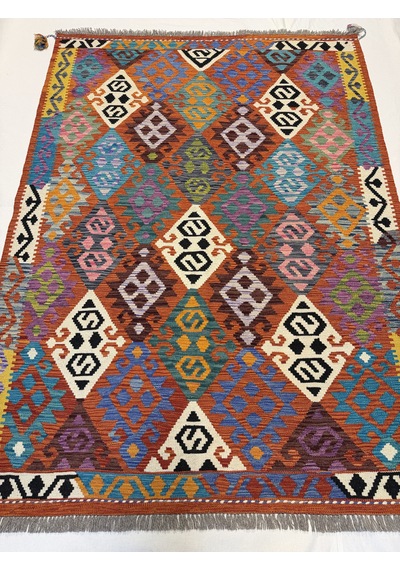 El Dokuma Afgan Kilim 100% Yün Kök Boya Elsanat Eserı İle Harıka Desenlı Model Çok Renkli