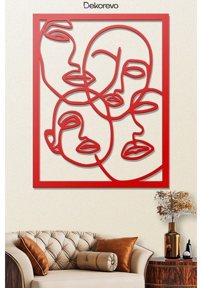 Yüzler Metal Duvar Tablosu - Metal Duvar Sanatı - Kırmızı - 40 X 50 Cm