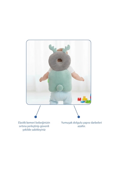 Babyjem Bebek Melek Kanadı Kafa Bel Koruma Yastığı Yeşil Kadife