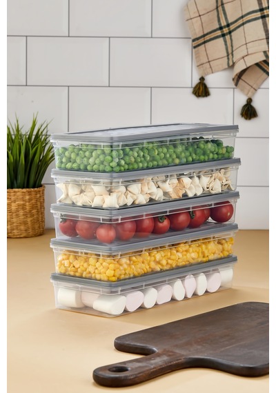 Multi Box 5 Li Set Saklama Kabı Seti - Dondurucu & Mikrodalga Uyumlu Gri