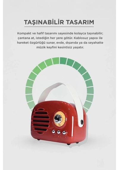 Delux Serisi Torima Bluetooth Hoparlör Nostaljik Radyo Kts-1682 Kırmızı Müzik Teknoloji Eğlence