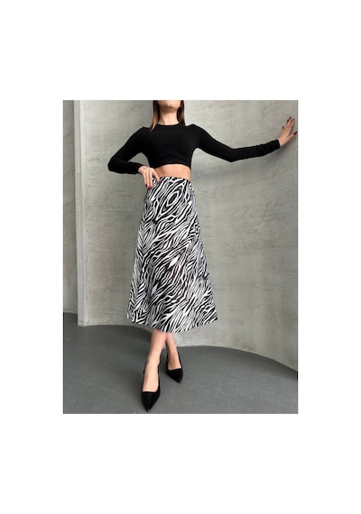 Asur Boutique Asur Butik Kadın Saten Beli Lastikli Etek Beyaz