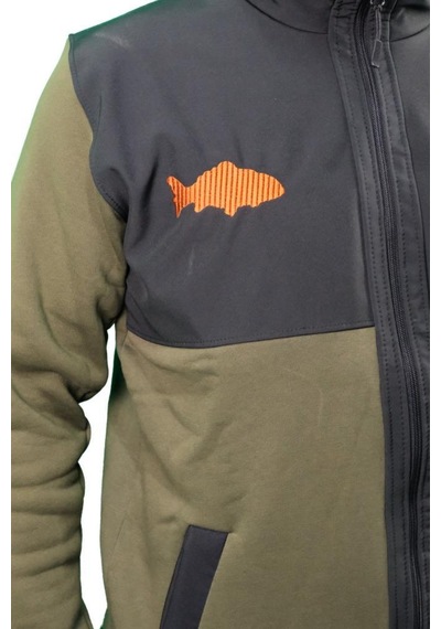 Oslo Fisherman Balık Nakışlı Fermuarlı Sweatshirt Haki - Siyah