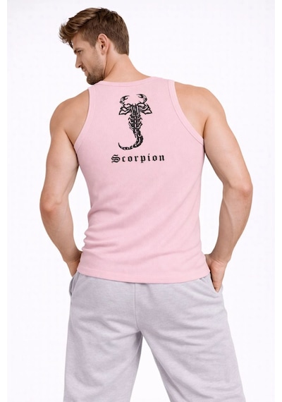 Novalisse Erkek Fitilli Atlet Sıfır Yaka Slim Fit Arka Baskılı Spor Atlet - Pembe Çoklu Renk