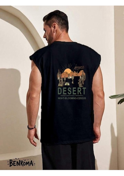 Desert Baskılı Kolsuz Tişört SIYAH