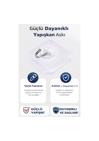 1 Adet Şeffaf Yapışkanlı Kanca Güçlü Kendinden Yapışkanlı Duvar Askısı Banyo Mutfak Kapı Askılık Diğer