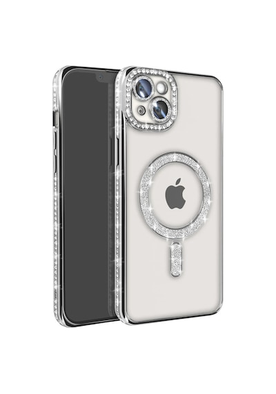 Apple iPhone  Uyumlu,  14 Kılıf Joke Simli Magneticsafe Kılıf - Gümüş