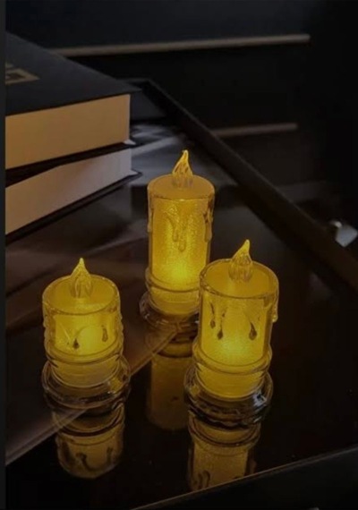 Ledli Pilli 3lü Set Mum Görselli Gece Lambası Açık Kahverengi