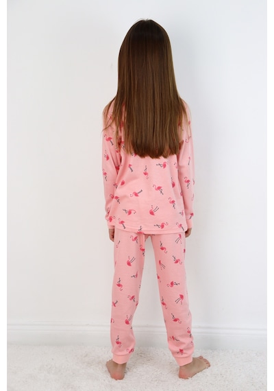 Kız Çocuk Orta Kalınlıkta Basic Baskılı Pijama Takımı Koyu Pembe