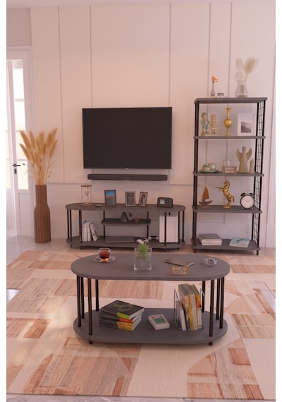 Salon Oturma Odası Takımı Metal Ayaklı Tv Ünitesi Kitaplık Orta Sehpa Avantajlı Mobilya Seti Antrasit Salon Oturma Odası Takımı Metal Ayaklı Tv Ünitesi Kitaplık Orta Sehpa Avantajlı Mobilya Seti Antrasit