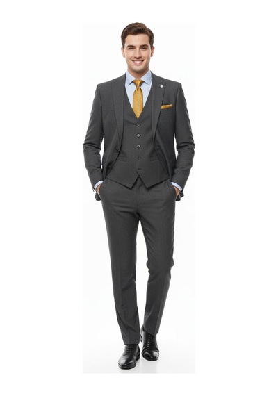 Presto Erkek Slimfit 6 Drop Yelekli Takım Elbise Siyah 794-001 Siyah