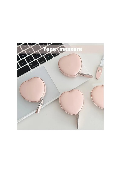 Kalp Şekilli Mezura, Pembe, Pu Deri, 6cm X 1.5cm, Otomatik Geri Sarmalı, Çift Sistemli, Taşınabilir 0-10