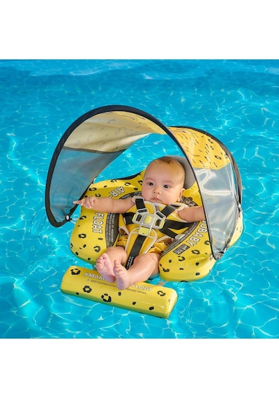 Mambobaby Yüzme Simidi - Yellow Leopard, Emniyetli, Gölgelikli Ve Ayak Destekli
