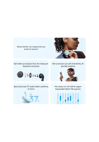 Redmi Buds 8 Active Black Kablosuz Bluetooth Kulaklık, Güçlü Bas Performansı, Yapay Zeka Destekli Gürültü Azaltma, Uzun Pil Ömrü, Siyah