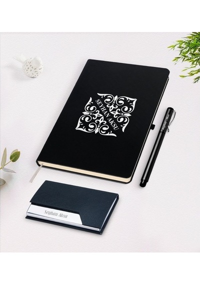 Kişiye Özel Isimli Siyah Defter Kalem Kartvizitlik Hediye Seti-10
