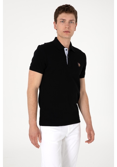 U.S. Polo Assn. Erkek Slim Fit Polo Yaka Siyah Tişört 50310669-VR046