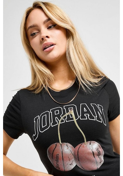 Nike Jordan Brooklyn'cherry' Tight Fit Womens Ss Crew Grafik Baskılı Kadın Günlük Tişört Siyah