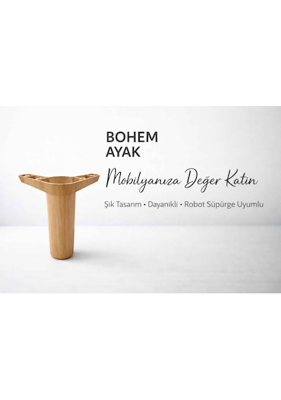 İmt Aksesua Bohem 14 Cm Açık Ceviz Mobilya Ayağı Robot Süpürgeye Uyumlu Koltuk Dolap Tv Ünitesi Konsol Ayağı Açık Ceviz
