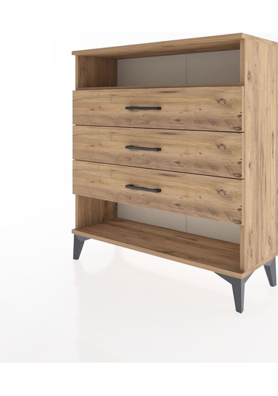 Arges Şifonyer Tek Raflı 3 Çekmeceli 88x30x96 Çam-çam Atlas Çam
