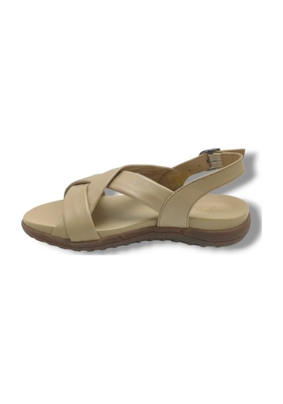 Ellanor S-687-26 Hakiki Deri Çapraz Bant Anatomik Taban Kadın Sandalet Bej