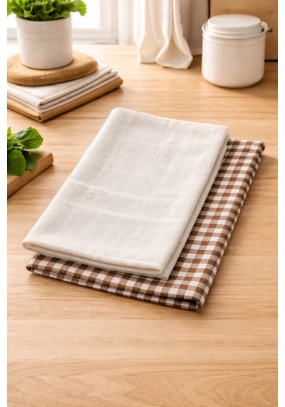 %100 Pamuk Çift Kat Müslin Mutfak Kurulama Bezi 2 Li Set 40x60 Cm Emici Yumuşak Mutfak Havlusu - Elv-mkb Kahverengi