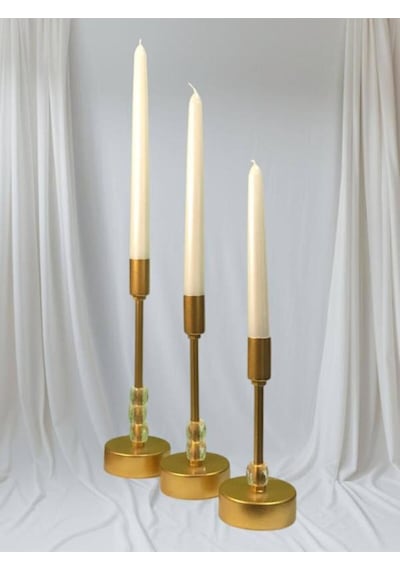 Üçlü Metal Mumluk Gold Boyalı Sarı