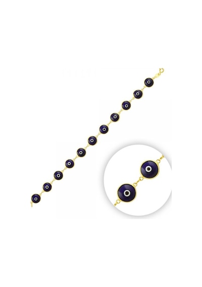Brezza Lusso Jewelry El İşi Cam Göz Boncuğu Altın Kaplama Kadın Gümüş Bileklik