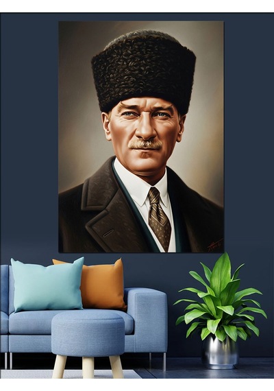 Ahşap Tablo Kalpaklı Atatürk Portresi Tablosu