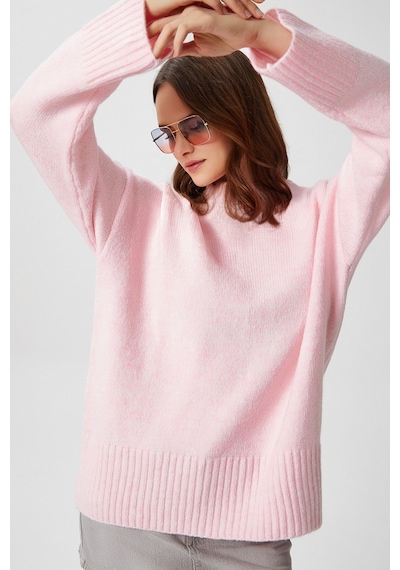 Ritnice Kadın Homy Yumuşacık Bisiklet Yaka Soft Pembe Oversize Triko Kazak Softpembe
