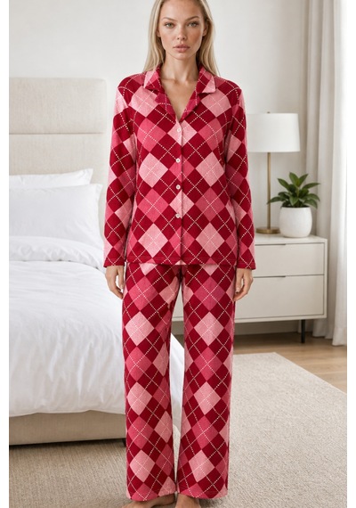 Kadın Casual Esnek Bol Kırmızı Pijama Takımı 4668