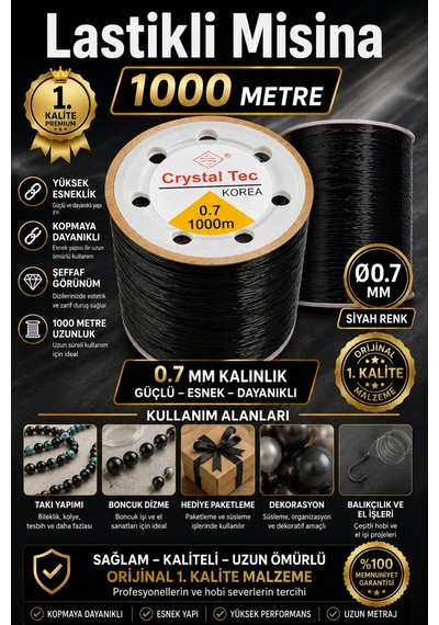 Esnek Siyah Misina 0.7 Mm 1000 Metre Siyah Misina