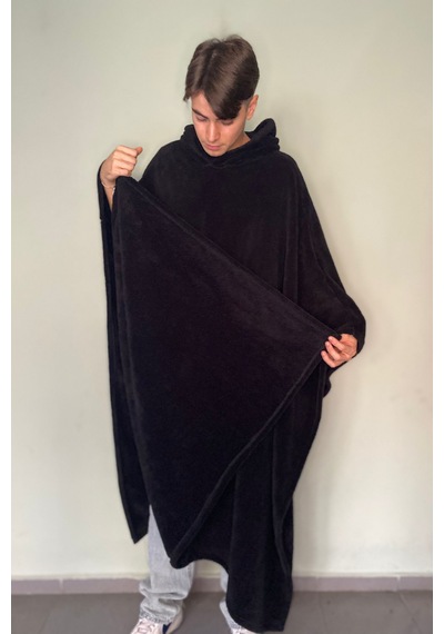 Giyilebilir Hoodie Battaniye Rahat Kalıp Tek Beden Siyah