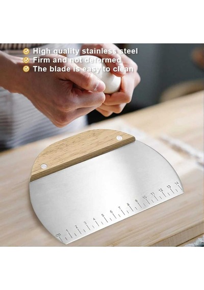 Oval Ölçülü Bambu Saplı Hamur Spatula Şekillendirici Kazıyıcı Kesici Paslanmaz Çelik 14,5 Cm Çelik K Diğer