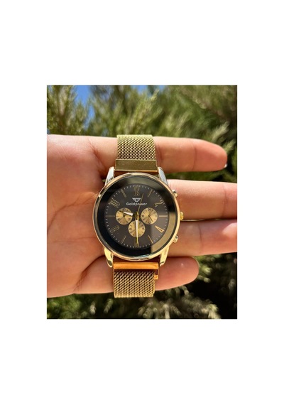 Hasır Mıknatıslı Kordon Lüks Gold Renk Kadın Kol Saati Goldiçisiyah - 645264299 Altın