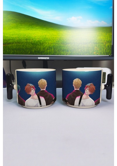 Given Anime Baskılı Seramik Lüks Kupa 1 Adet T Şeklinde Özel Siyah Kulp Dalga Kulp V5t Çok Renkli