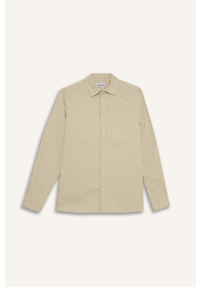 Defacto Regular Fit Polo Yaka Pamuklu Uzun Kollu Gömlek E8112ax25aubg359 Bej