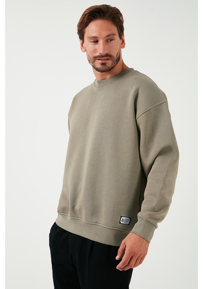 Buratti Regular Fit Bisiklet Yaka Pamuklu Içi Tüylü Yumuşak Şardonlu Erkek Sweat 5905255 Vizon Yeşili