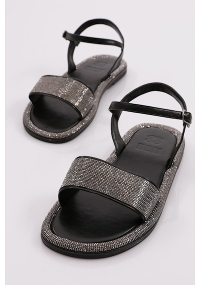 Dgn 3051 Kadin Düz Taban Taşli Sandalet 3051-2219-R7007 Siyah