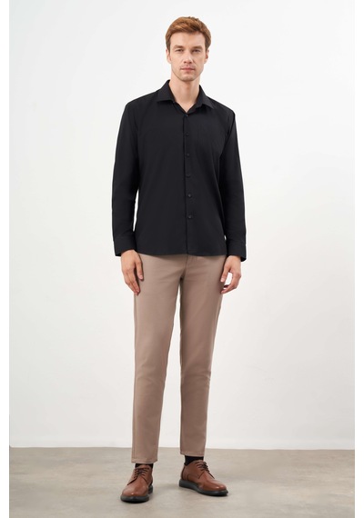 Morven Erkek Siyah Basic Düz Desen Cepli Sert Yaka Regular Fit Gömlek 24mc004057001 Siyah