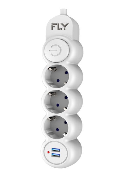 Fly  3393-01 Termal Akım Korumalı 2 USB 2 M 2.1 A 3'lü Priz
