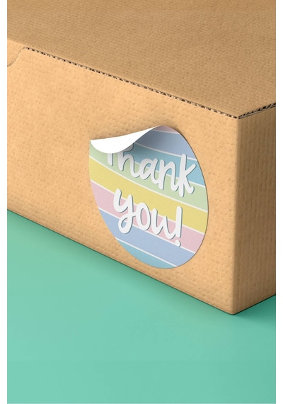 90 Adet Thank You Teşekkür Etiketi Pastel Çizgili 3x3cm St2031 Çok Renkli