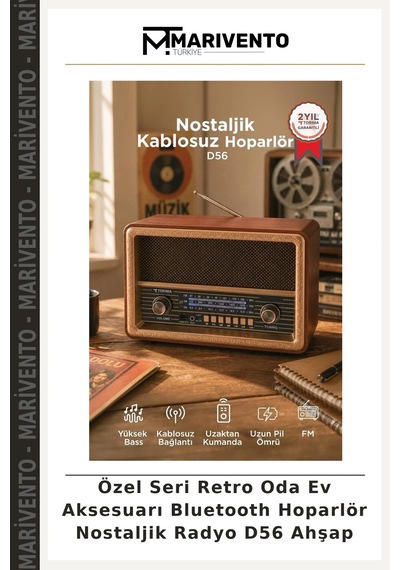 Özel Seri Retro Oda Ev Aksesuarı Bluetooth Hoparlör Nostaljik Radyo D56 Ahşap