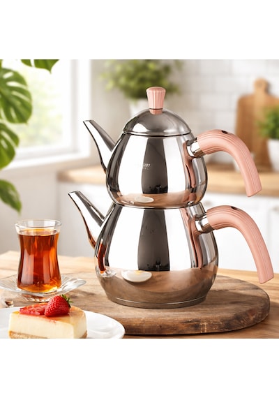 Porsima 1028-1 Damla Bakalit Kulp Orta Boy Paslanmaz Çelik Çaydanlık Takımı - Rose - 0.75-1.50lt Diğer