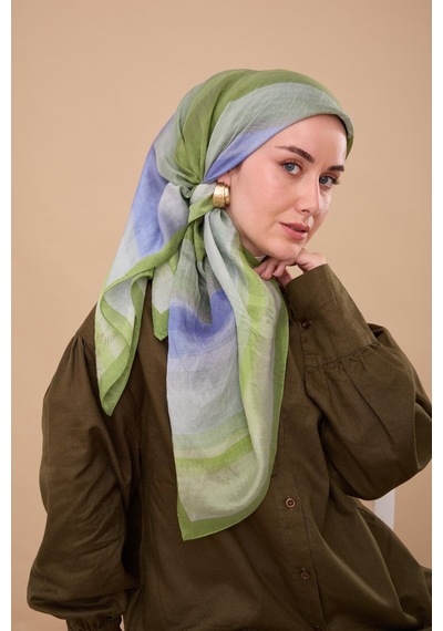 Silk Home Olinda İpek Eşarp 47005-19 Yeşil, Çelik Mavi, Lila, Çimen Yeşili