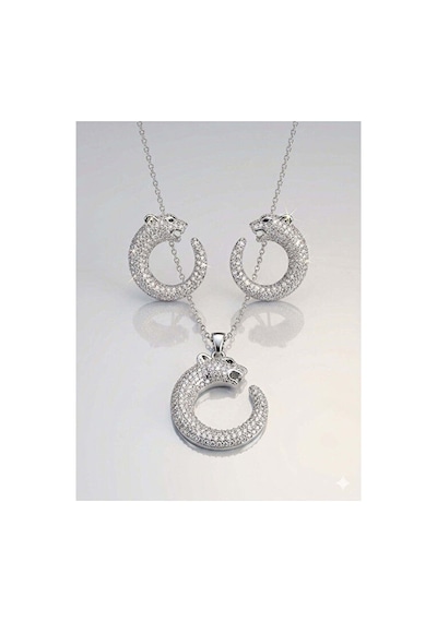 Panter Set Başlı Çelik 14k Altın Kaplama Gümüş