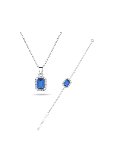 Brezza Lusso Jewelry 925 Ayar Gümüş Safir Taşlı Baget Kadın Kolye Bileklik Set 42901228